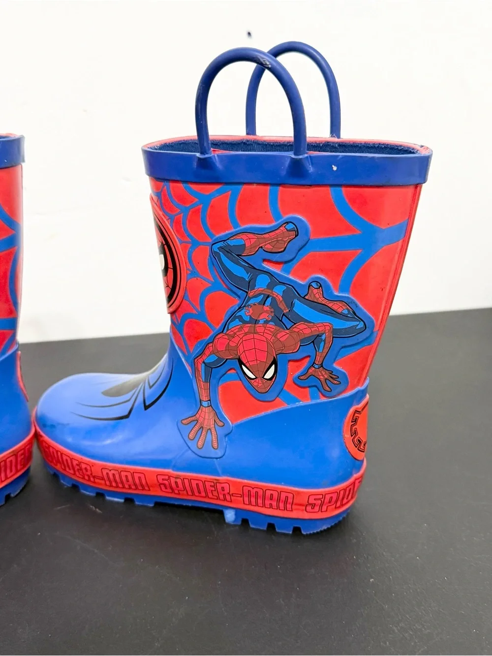 MARVEL Spider-Man Boys Blue Red Rain Boots Pull On Size 11-12